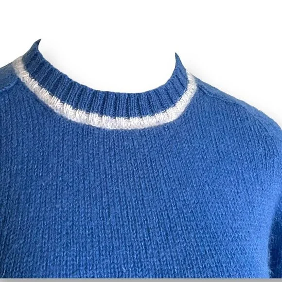 Scholastik Sportswear Womens Vintage 1970s Sweater Sz S Blue White Wool Crewneck - Picture 6 of 8